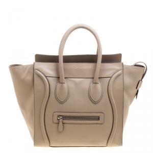 Pre Owned Celine Beige Leather Mini Luggage Tote