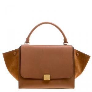 Pre Owned Celine Brown Leather and Suede Medium Trapeze Tote