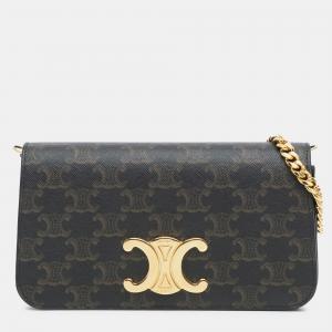 Pre Owned Celine Brown Triomphe Coated Canvas Triomphe Multi Pochette Satchel