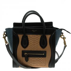 Pre Owned Celine Multicolor Python and Leather Nano Luggage Tote