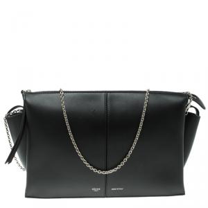 Pre Owned Celine Black Leather Trifold Chain Clutch