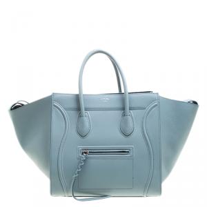 Pre Owned Celine Light Blue Leather Medium Phantom Luggage Tote