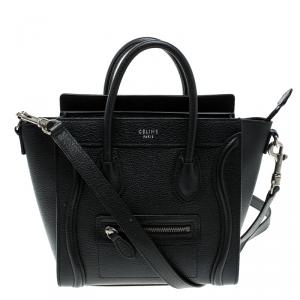 Pre Owned Celine Black Leather Nano Luggage Tote