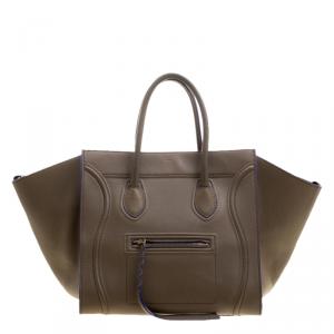 Pre Owned Celine Fatigue Green Leather Medium Phantom Luggage Tote