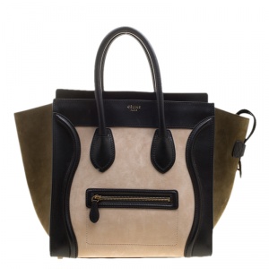 Pre Owned Celine Tri Color Leather and Suede Mini Luggage Tote