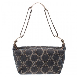 Pre Owned Celine Blue Macadam Denim Shoulder Bag