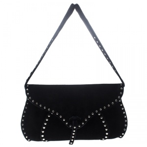 Pre Owned Celine Black Suede Studded Shoulder Bag