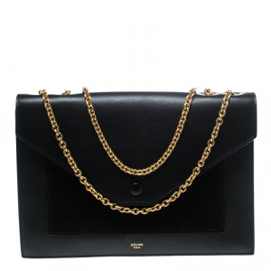 Pre Owned Celine Black Leather Pocket Envelope Shoulder Bag