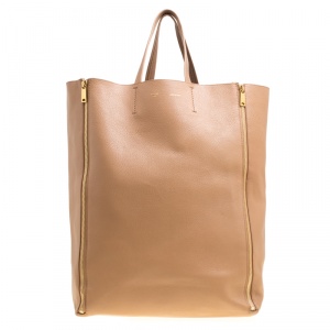 Pre Owned Celine Brown Leather Vertical Zipper Gusset Cabas Tote