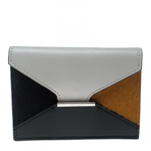 Pre Owned Celine Grey/ Multicolor Leather and Calf Hair Diamond Card Case