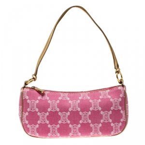 Pre Owned Celine Pink Macadam Canvas Vintage Shoulder Bag