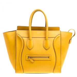 Pre Owned Celine Yellow Leather Mini Luggage Tote