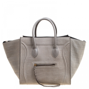 Pre Owned Celine Grey Croc Embossed Leather Small Phantom Luggage Tote