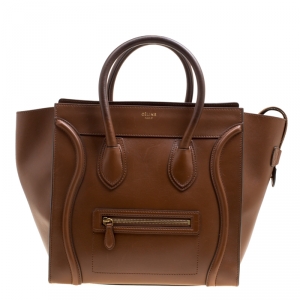 Pre Owned Celine Brown Leather Mini Luggage Tote