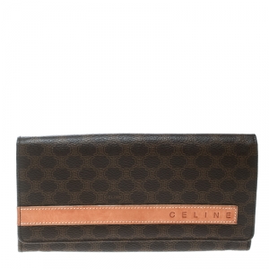 Pre Owned Celine Brown Coated Canvas Macadam Wallet