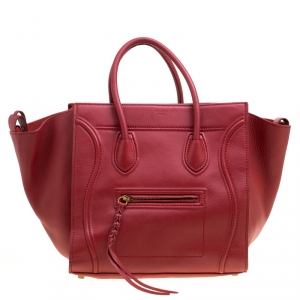 Pre Owned Celine Red Leather Medium Phantom Luggage Tote