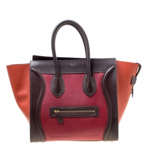 Pre Owned Celine Tri Color Leather Mini Luggage Tote