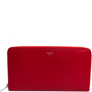 Pre Owned Celine Red Leather Large Zipped Wallet