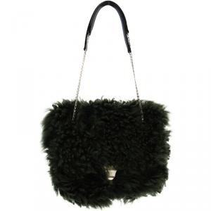 Pre Owned Celine Dark Green Shearling Small Chain Bag 