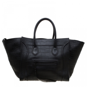 Pre Owned Celine Black Croc Embossed Leather Large Phantom Luggage Tote
