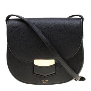 Pre Owned Celine Black Leather Small Trotteur Crossbody Bag