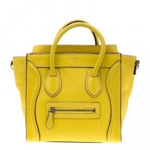 Pre Owned Celine Yellow Leather Nano Luggage Tote