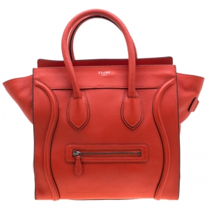 Pre Owned Celine Orange Leather Mini Luggage Tote