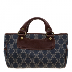 Pre Owned Celine Blue/Brown Macadam Denim and Leather Boogie Tote