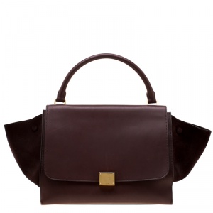 Pre Owned Celine Burgundy Leather and Suede Medium Trapeze Bag