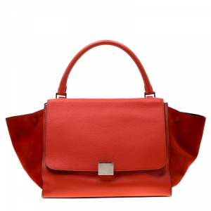 Pre Owned Celine Red Leather and Suede Medium Trapeze Tote