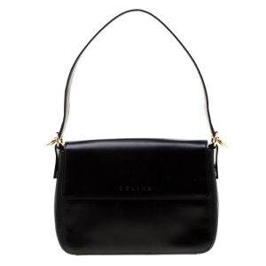 Pre Owned Celine Black Leather Flap Shoulder Bag