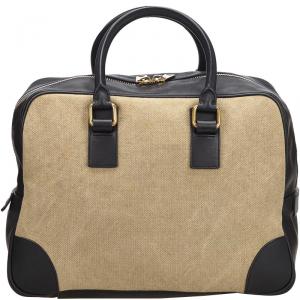 Pre Owned Celine Two Tone Canvas and Leather Top Handle Bag