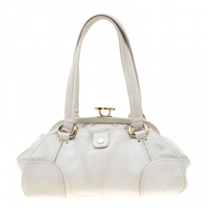 Pre Owned Celine White Leather Frame Satchel