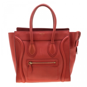 Pre Owned Celine Orange Leather Micro Luggage Tote