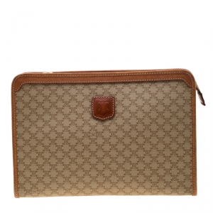 Pre Owned Celine Beige/Tan Coated Canvas and Leather Clutch