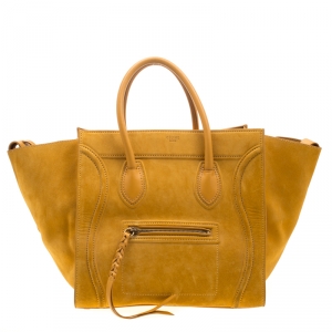 Pre Owned Celine Mustard Suede Medium Phantom Luggage Tote