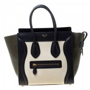 Pre Owned Celine Tri Color Leather Micro Luggage Tote