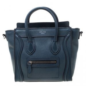 Pre Owned Celine Prussian Leather Nano Luggage Tote