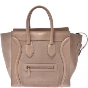 Pre Owned Celine Pink Suede And Leather Mini Luggage Tote