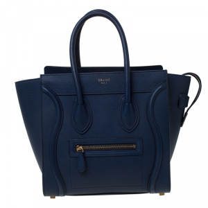 Pre Owned Celine Blue Leather Micro Luggage Tote