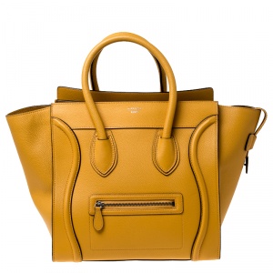 Pre Owned Celine Yellow Leather Mini Luggage Tote