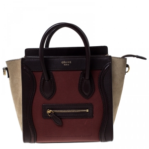 Pre Owned Celine Tri Color Leather and Suede Nano Luggage Tote