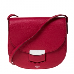 Pre Owned Celine Red Leather Small Trotteur Crossbody Bag