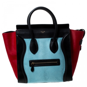 Pre Owned Celine Tri Color Pony Hair and Leather Mini Luggage Tote