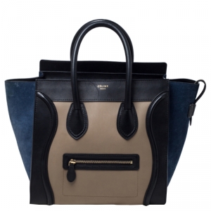 Pre Owned Celine Tri Color Leather and Nubuck Leather Mini Luggage Tote