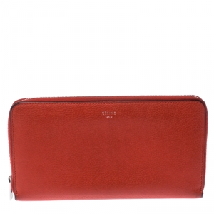 Pre Owned Celine Orange Leather Multi-function Zip Around Wallet