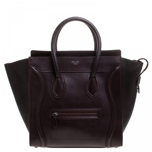 Pre Owned Celine Dark Burgundy Leather Mini Luggage Tote