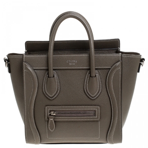 Pre Owned Celine Olive Green Leather Nano Luggage Tote