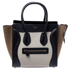 Pre Owned Celine Tri Color Leather and Nubuck Micro Luggage Tote