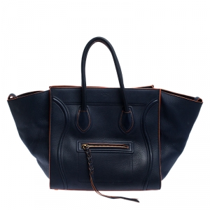 Pre Owned Celine Navy Blue Leather Medium Phantom Luggage Tote 